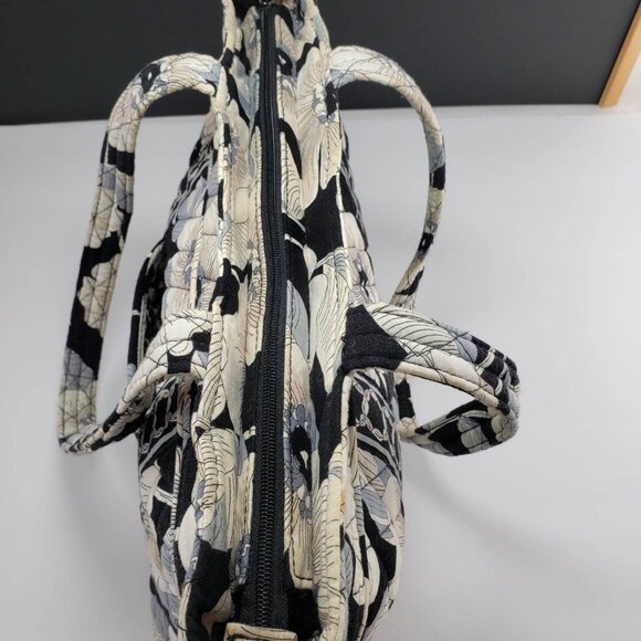 Vera Bradley Retired Shoulder Bag Camellia Cream Tan Blue Black Zipper Tote - Picture 13 of 14